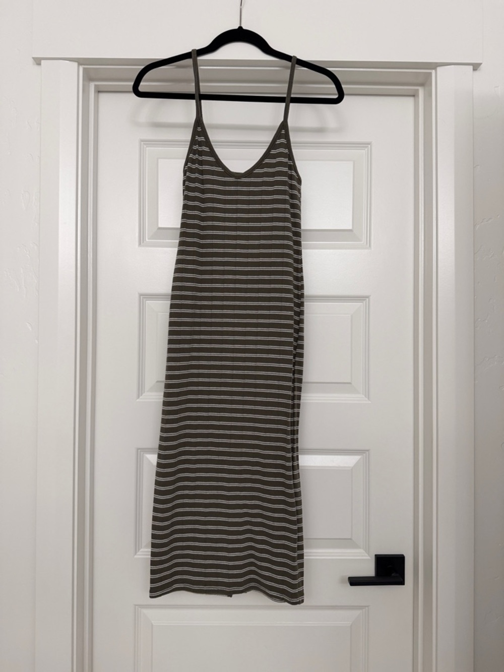 wild fable Olive Green and White Striped Midi Slip Dress